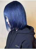 【諒】ケアブリーチカラーネイビーブルーカラー派手髪ボブカット