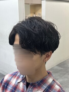 フェザーパーマ/グレーブルーカラー／刈り上げショートパンク