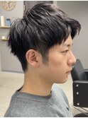 メンズ/アップバング/ツーブロックマッシュ/束感ショート波巻き