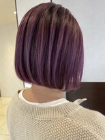 アースコアフュールボーテ 新潟中野山店 (EARTH coiffure beaute) パープルカラーバレイヤージュケアブリーチ前下がりボブ