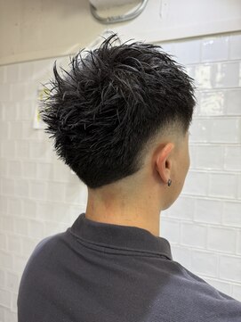 メリケンバーバーショップ フクオカ(MERICAN BARBERSHOP FUK) べリーショートダークアッシュニュアンスパーマ韓国マッシュ