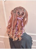 【ヘアセット】ぐるぐるリボンのハートハーフアップ♪