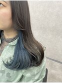 ターコイズブルー、インナーカラー、イヤリングカラー