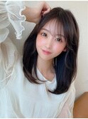 暗髪でも出せるこなれ感フェイスレイヤー×ナチュラルセミロング