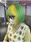 ブリーチグリーンイエローカラー前髪カットトリートメント渋谷