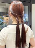 毛利/夏 人気 暖色カラー オレンジベージュ ロング ヘアアレンジ