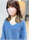 ミニウルフチェリーブラウンホワイトグレージュフェザーパーマ