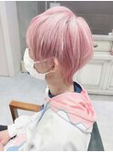 ホワイトピンクカラーマッシュウルフショートツイストスパイラル