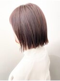 ピンクベージュ春カラー顎ラインボブ切りっぱなしボブ【横浜】k