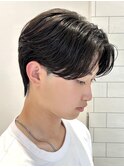 ニュアンスパーマシースルーマッシュショート黒髪毛流れ韓国