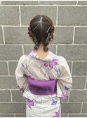 浴衣ヘア　アップヘア　シニヨンアレンジ　タイトシニヨン