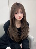 12972オリーブグレージュ暗髪グレーアッシュ韓国レイヤーカット