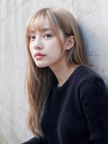 ミュウ(MYU) ★小顔薄めバンググレーベージュレイヤーロング前髪パーマ黒髪