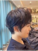 カールセミディシアカラー姫カットダークアッシュショート