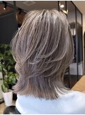 白髪ぼかし脱白髪染め似合わせショートボブ40代50代60代