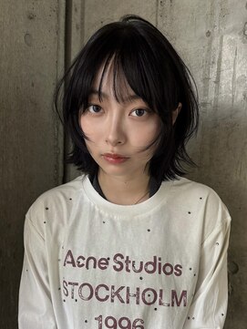 サンク 原宿 表参道(cinq) 切りっぱなしボブ外ハネ外国人風ボブブラウンカラー前髪なし原宿