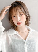 サイドバング大人可愛い艶感うる艶髪セミディくせ毛風カール