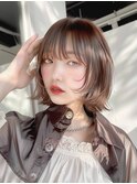 イメチェンブルーブラック外はねボブ