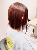 切っぱなしボブ/くびれボブ/外ハネボブ/オレンジベージュ