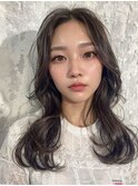 韓国レイヤーロング美髪グレージュアッシュインナーグレージュ