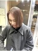 黒髪グレーベージュレイヤーロング前髪パーマ アッシュブラック