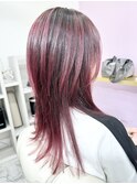 チェリーレッド【バレイヤージュ、ロング】