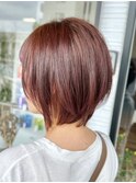 ショートボブ艶感オレンジベージュ髪質改善ヘア
