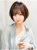 ミストバング/マロンベージュ/鎖骨ミディアム/艶カラー