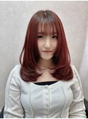 《韓国ヘア》ミディアムレイヤー×チェリーレッド