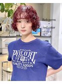 ボブパーマ×ワインレッド