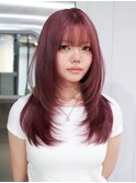 ロング顔周りレイヤー前髪カットブリーチ_F30910