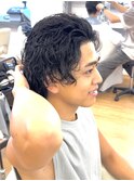 【黒髪サーフカールパーマ】センターパートコンマバング名古屋