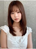 ココアベージュ×レイヤー[小顔/黒髪/オリーブグレー]
