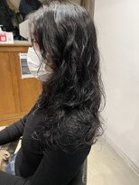 カーフ アオゾラヘアー 光の森2号店(calf AOZORA HAIR) 黒髪ロング レイヤーパーマ ロングスタイル ゆるふわ仕上げ
