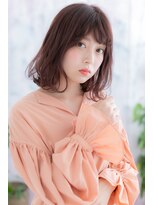 ミック 日暮里店(miq)&nbsp;ピンクブラウン＆斜めバング☆外ハネミニボブヘアb1