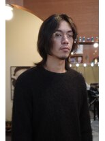 エディ(Edy)&nbsp;メンズセンターパートウルフカットケアパーマブラウンカラー岡山