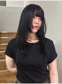 レイヤーカットフェイスレイヤーブルーブラック暗髪