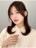 小顔カットココアベージュレイヤーカット愛され斜めバング