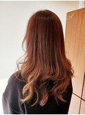 エアリーカールピンクブラウンインナーカラーセミロングヘア