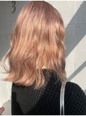 ダブルカラーピンクベージュケアブリーチハイトーンカラーボブ