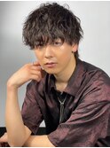 メンズショートビジネスツーブロックセンターパートフェード