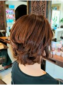ショートボブ/流れカール/オレンジブラウン