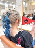 ブルー×ポニーアレンジ◎