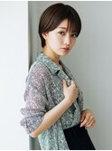 丸みショート ダークブラウンカラー ブリーチなしカラー 透明感