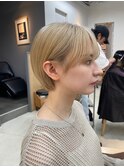 透明感カラー ボブ 前髪 ショート カラー ブリーチ&ダブルカラー