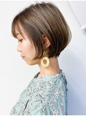 ブリーチなしマロンブラウン春カラーぷつっとボブくすみベージュ