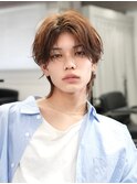 シャドウパーマコンマヘアナチュラルセンターパートツーブロック