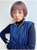 say.ショートボブぱっつん前髪ラベンダーミルクティーベージュ