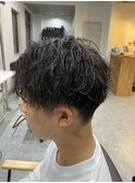 センターパート×波巻パーマ