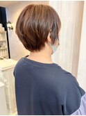 福山市美容室Caary人気秋ショート艶オレンジブラウンカラー